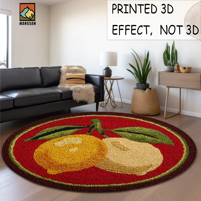 1pc Lemon Round Rug Flannel Soft Non Slip Floor Mat Kitchen Decor Fruit Themed Home Decor for Dining Area Bathroom