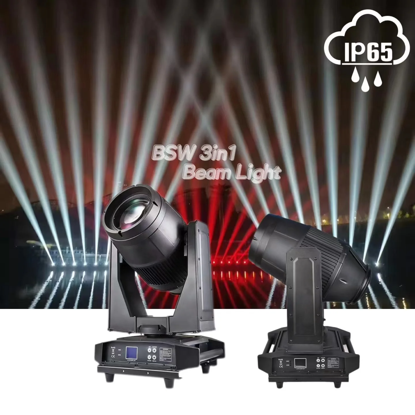 

380 Вт DMX512 BSW 3в1 IP65 Водонепроницаемый луч для мытья Dj Disco Wedding Event Building Stage Color Наружные сценические светильники с подвижной головкой