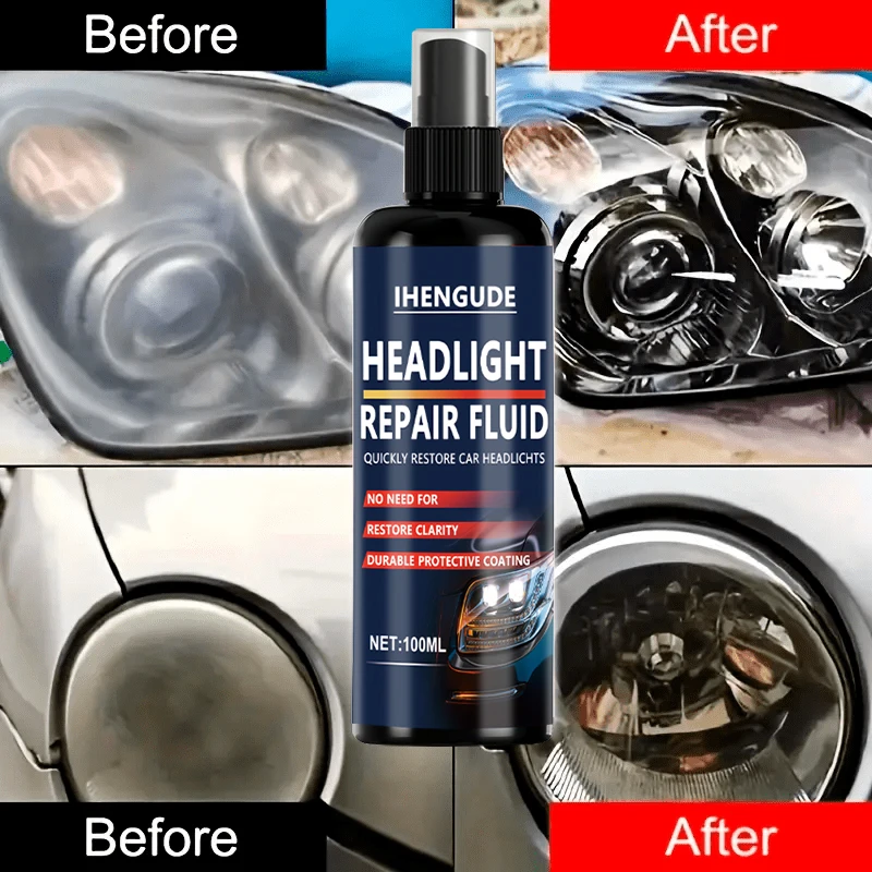 Car Headlight Repair Fluid - Anti-Yellowing/Scratch/Fogging and Oxidation Repair Agent, Restores Clarity, Long-Lasting Protective Coating Suitable for All Vehicles, Car Light Care, Stylish Bottle Design, Durable Plastic Container, Car Headlight Cleaning and Repair Kit, Car Headlight Cleaner, Car Headlight Repair, Car Light Cleaner.
