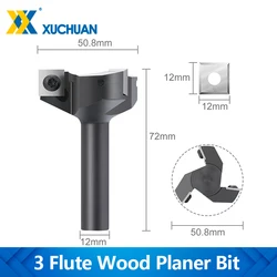 XUCHUAN CNC Surfacing Router Bit 12mm Shank 3 Flute Wood Planer Bit Insert Carbide Slab Spoilboard Face Mill for MDF Plywood