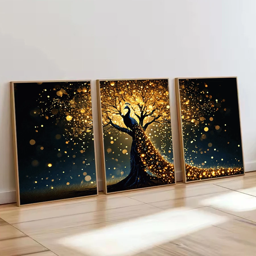 Fullcang Night Tree Peacock Diy Diamond Art For Adults Painting Triptych Abstract Bird Full Mosaic Embroidery Picture 3Pcs/set