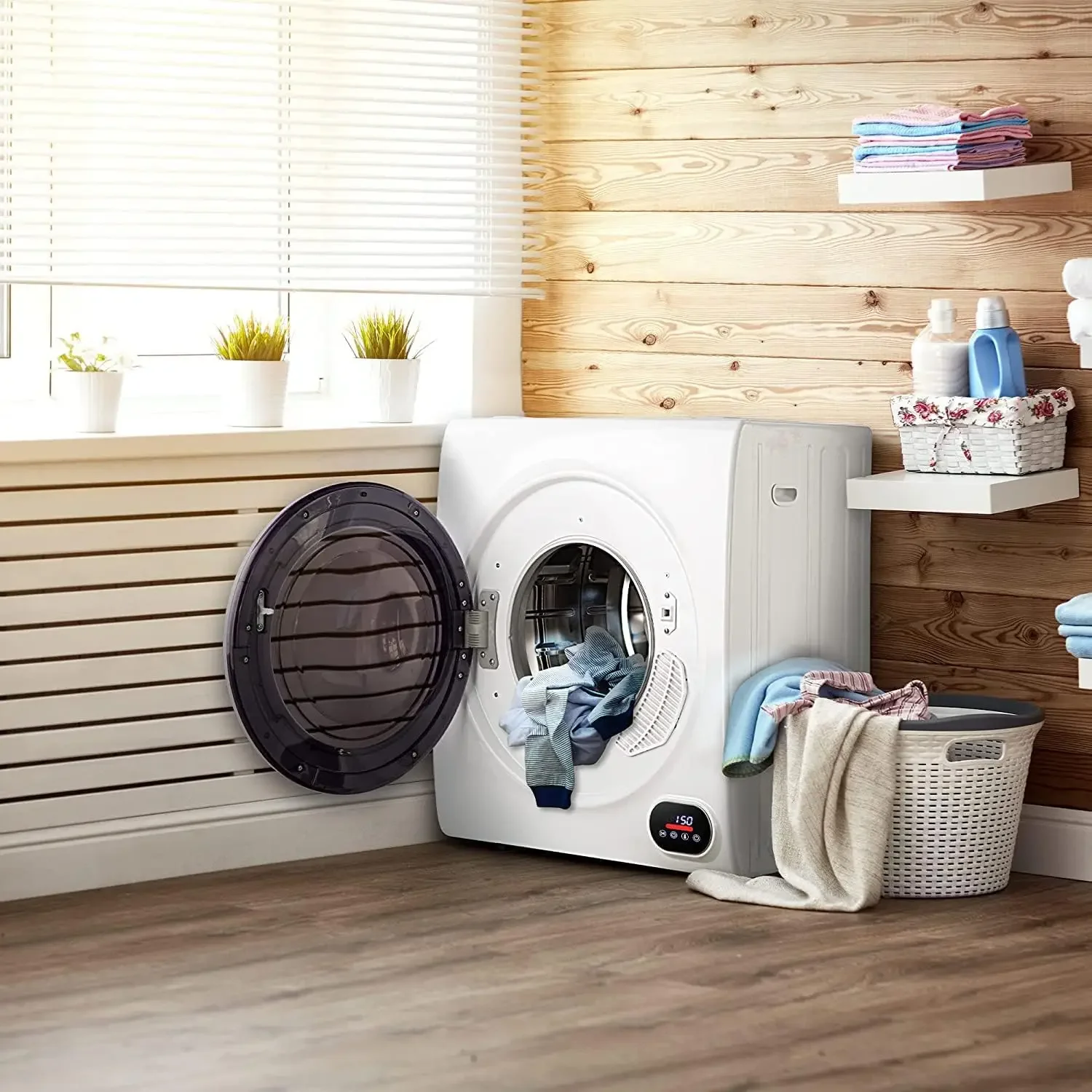 Wald Homy-Sèche-linge compact en acier inoxydable, chargement frontal 3.5 pieds, sèche-linge avec tuyau d'accès, 1500W, panneau de commande LCD