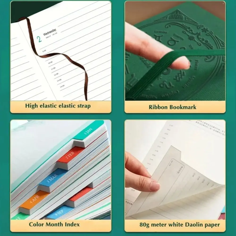English 2026 Schedule Planner Notepad 12 Months Wear-resistant A5 Agenda Planning Notebook Efficiency Bookmark