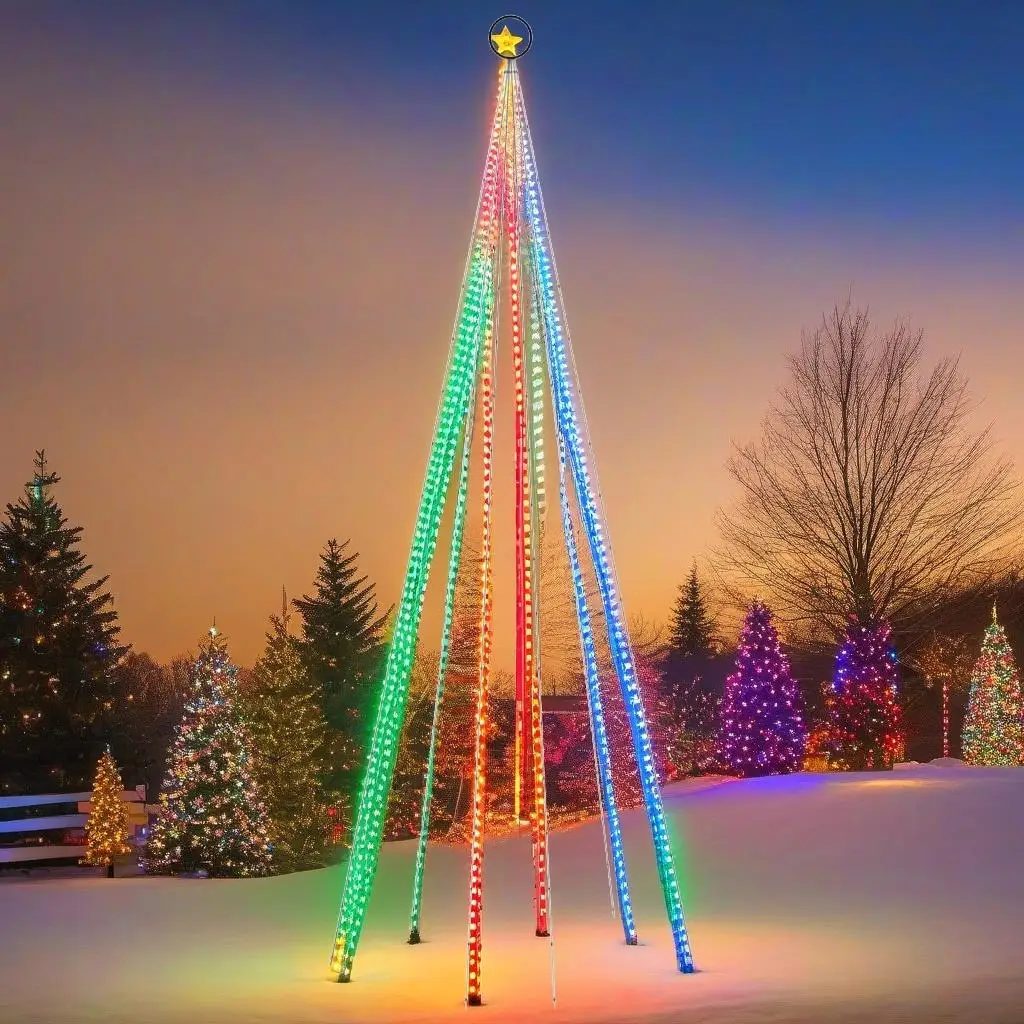 

Colorful 108 Christmas Tree Flagpole Decoration - 70.9 Inches Tall Holiday Light Display