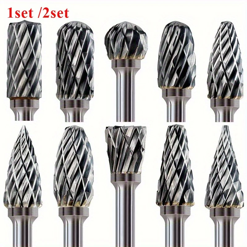 Set ng 10 piraso ng Double Cut Tungsten Carbide Grinding Bits na angkop sa mga Rotary