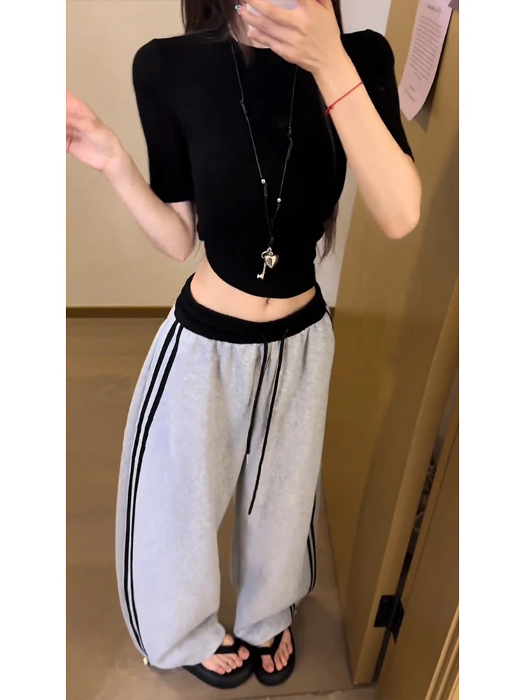 American Retro Striped Casual Pants High Waist Loose Straight Leg Men Women Spring Cleanfit Heavy Duty Knife Sweatpants
