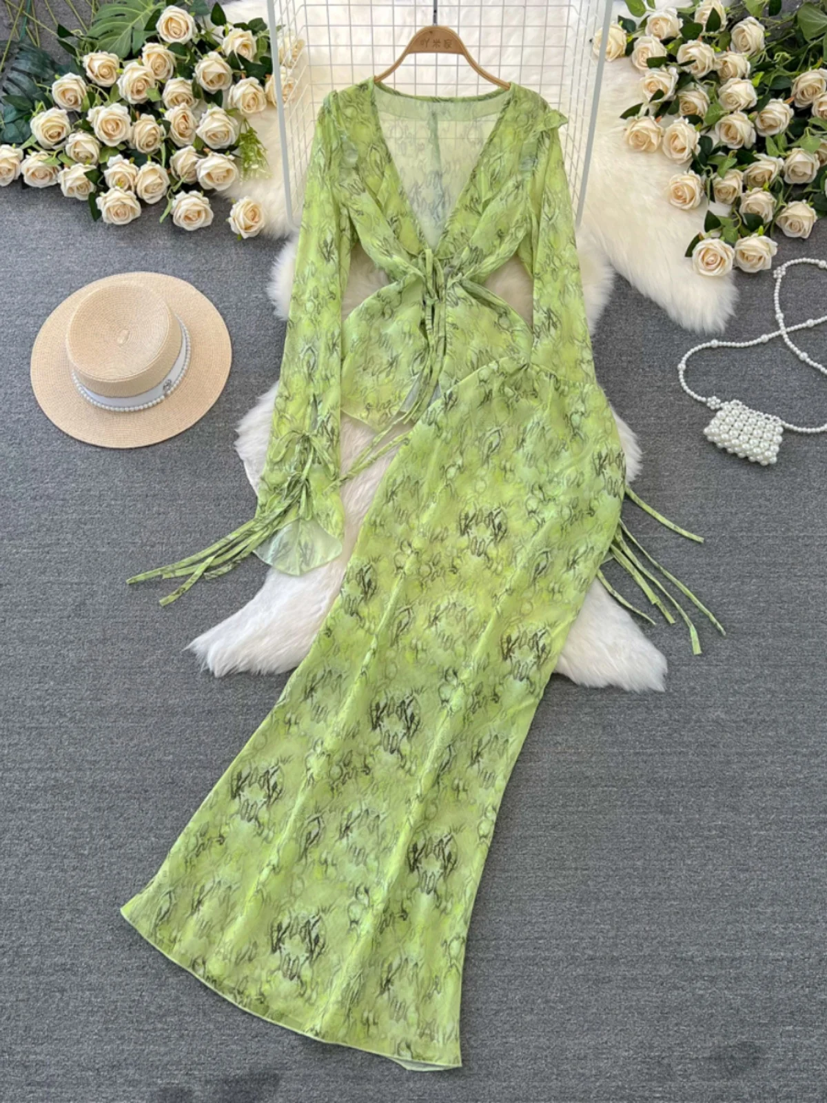 

Faionable Bodycon с высокой талией Long Sve V-Ne Set Korean Sle Ele Student Work orm Полиэстер Смесь Осенняя одежда