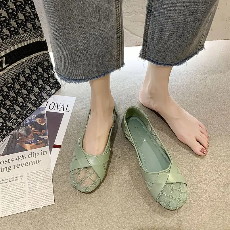 Flats Green Letnie obuwie damskie Cute Kawaii Flat Round Toe Black Shoes For Woman 2024 On Offer Beau Today Chic Point Hot E