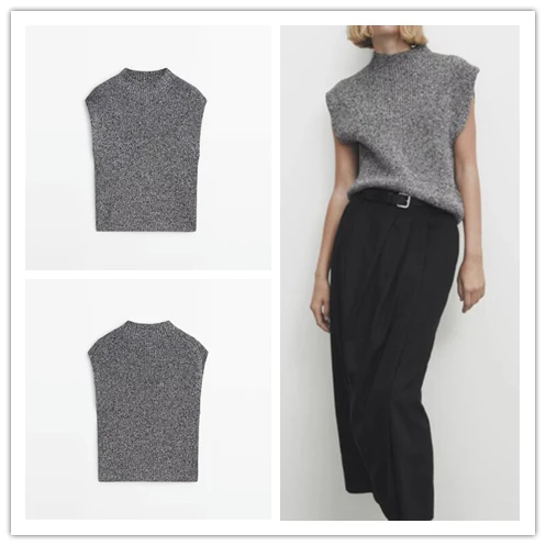 

Laid-ba Sle Knitted Vest 2024 Autumn New Arrival f High Collar Knitted Sweater Ele Aosphere Women's Faion