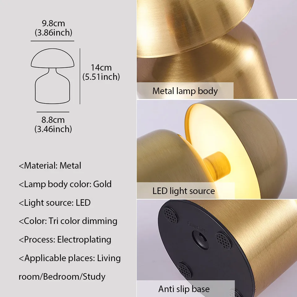 LED Table Lamps USB Rechargeable Touch Dimming Night Light 3 Color Cordless Atmosphere Bedroom Bedside Reading Lamps Decor Light