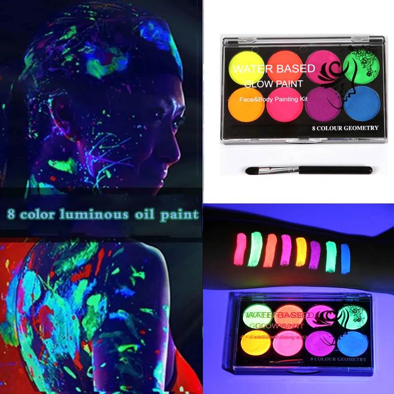 8 Colors Luminiscent Paint Face Body Art Paint UV Glow Fluorescent Glowing Halloween Party Fancy Dress Beauty Makeup Dark Paint