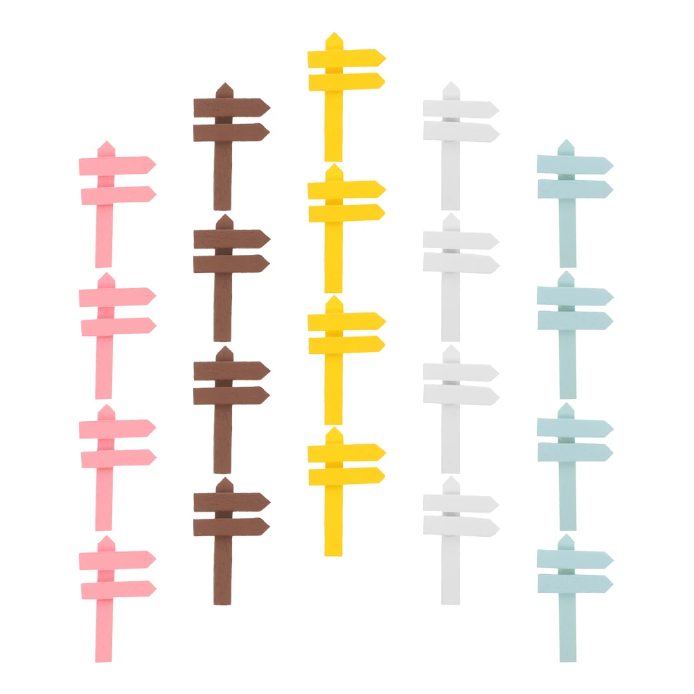 

20pcs Micro Landscape Sign Wooden Road Signs Fairy Garden Miniature Wood Fence Post Dollhouse Accessories Outdoor Decor