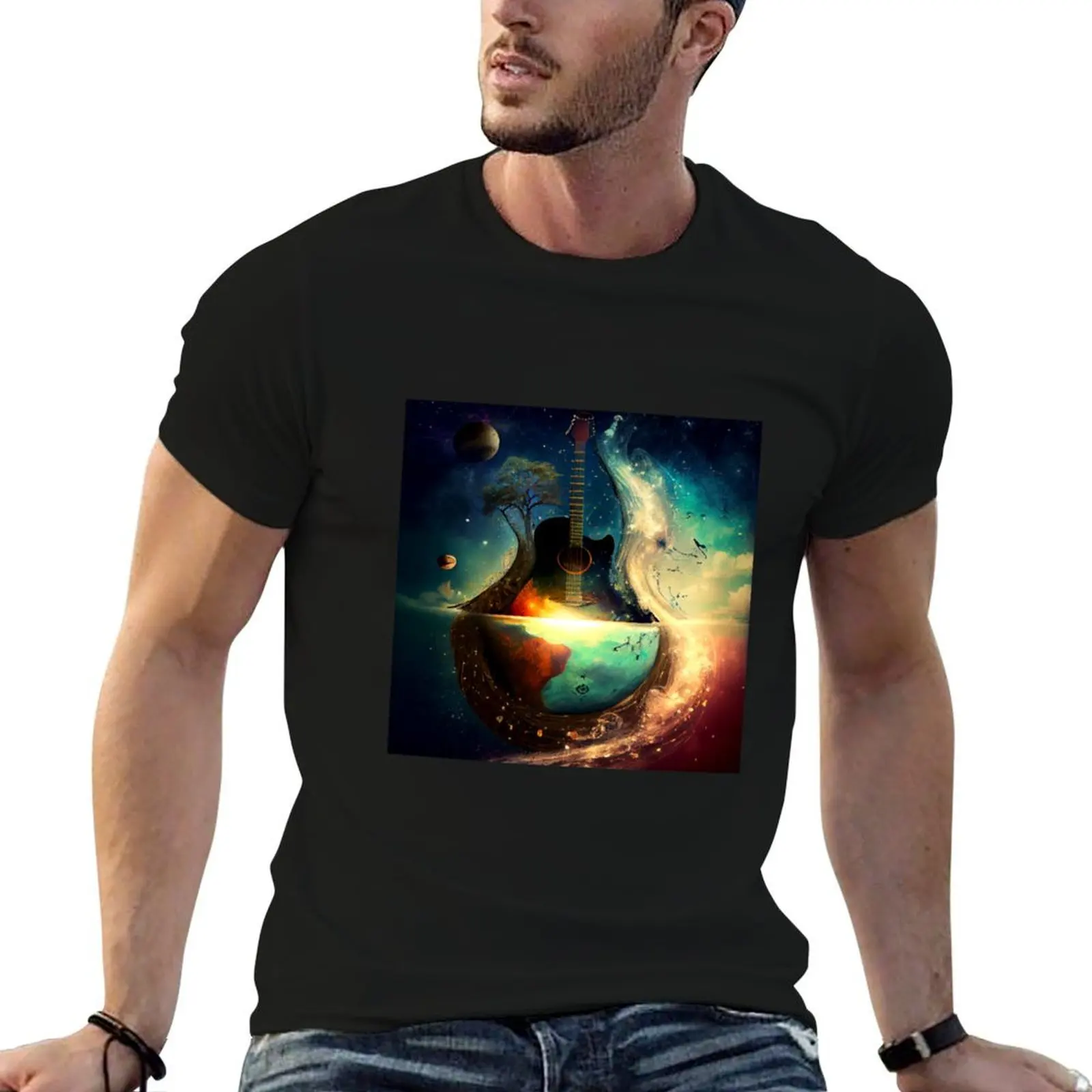 

printed Surreal t with shirt Guitar for shirts cotton quality Scene Notes man Music t man world music high T-Shirt