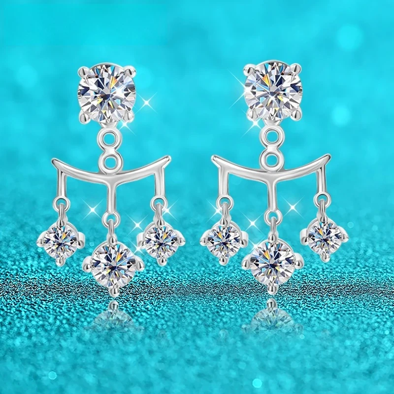 

2CTTW Full Moissanite Drop Earrings for Women Sparkling Brilliant cut S925 Sterling Silver Plated 18k Wedding Jewelry