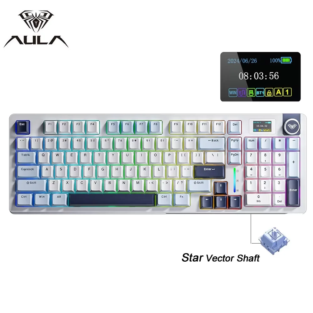 AULA S98pro Draadloos mechanisch toetsenbord Drie-modus pakking RGB Hot-swap Esports-gamingtoetsenbord met TFT en multifunctionele knop
