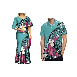 2024 New Summer Print Plus Size Women Dresses Polynesian Tribal Bell Sleeve Samoa Puletasi Dress