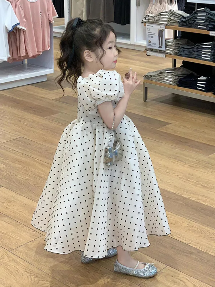 90-130 سنتيمتر الأطفال فقاعة كم فستان الصيف نمط جديد الفتيات فستان الأميرة البولكا نقطة