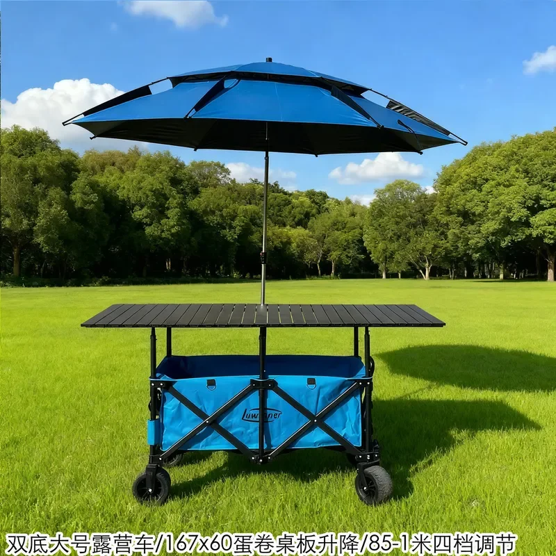 Mobile Food Cart with Umbrella Roof 1.67m Large Table for Roasted Sweet Potato Sushi Sausage Street Snack Stall Vendor