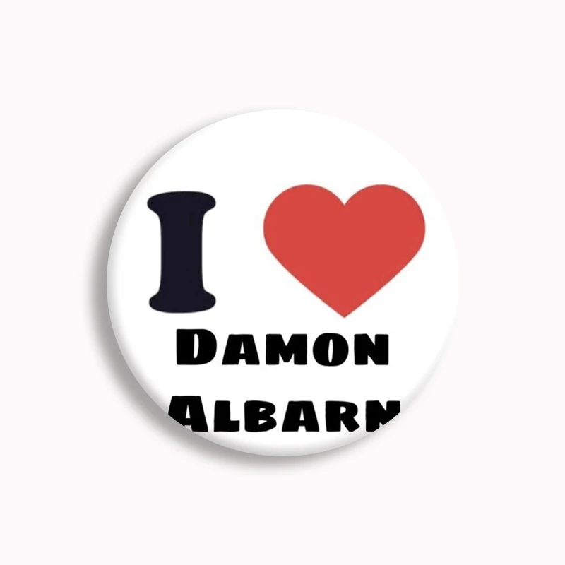 I love damon albarn Funnyボタンピン、i love Blurbevalブローチ、バックパック用バッジ、帽子アクセサリー、ファンコレクション、58mm、クリエイティブ