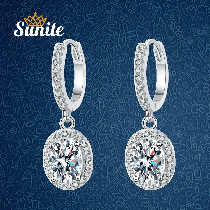 

Sunite 2.0ct Oval Cut Moissanite Diamond Drop Earrings For Women Girls 925 Sterling Silver Fine Jewelry Party Gift Freeshipping