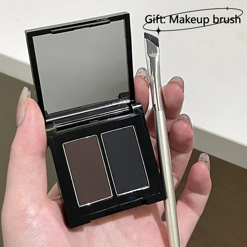 لوحة بودرة تحديد العيون غير اللامعة المقاومة للماء، بودرة حواجب مزدوجة اللون، سريعة الجفاف، ناعمة، أسود وبني، ظلال عيون، مستحضرات تجميل