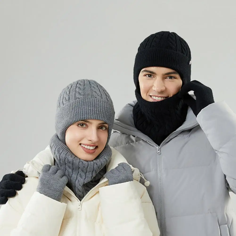 Touch Screen Gloves Mid aged Women Winter Hat Scarf Gloves Set Thick Knitted Ear Cap Stretchy Windproof Dome Beanie