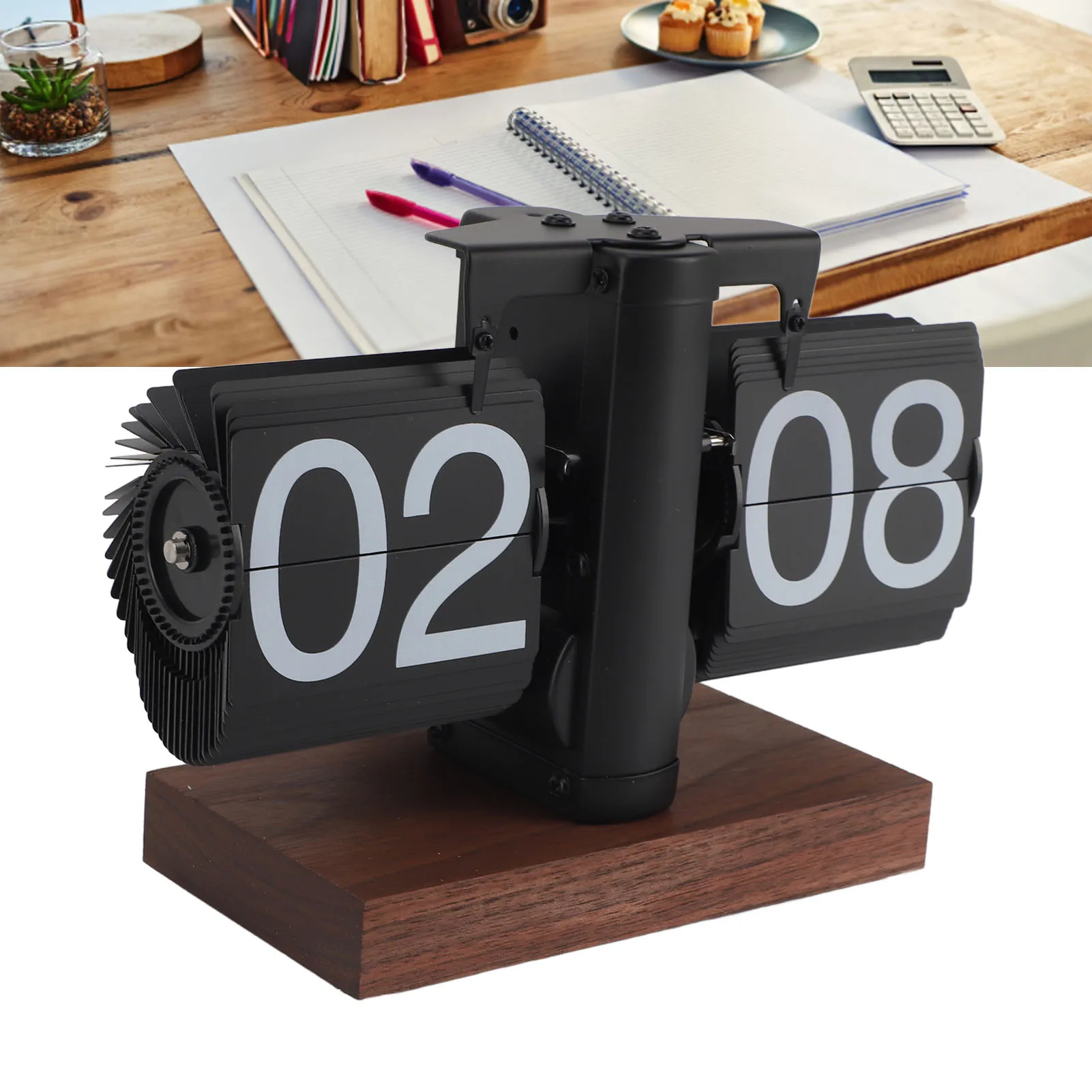 Flip Desk Clock Large Numbers Battery Powered 24 Hours Digital Mechanical Flip Clock Vintage Anti Slip Base for Living Room