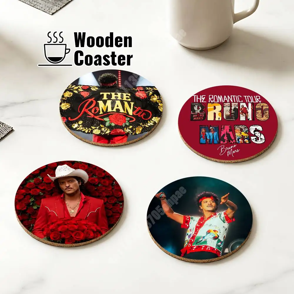 Bruno M-Mars The Romantic Wooden Cup Mat Americano Beer Milk Water Coaster for Baking Studio