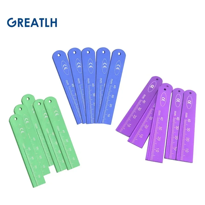 GREATLH Dental Endo Ruler Measure Aluminium Dental Endoscope Gauge Ruler Dental Materials Dentist Tools 5pcs/1pcs