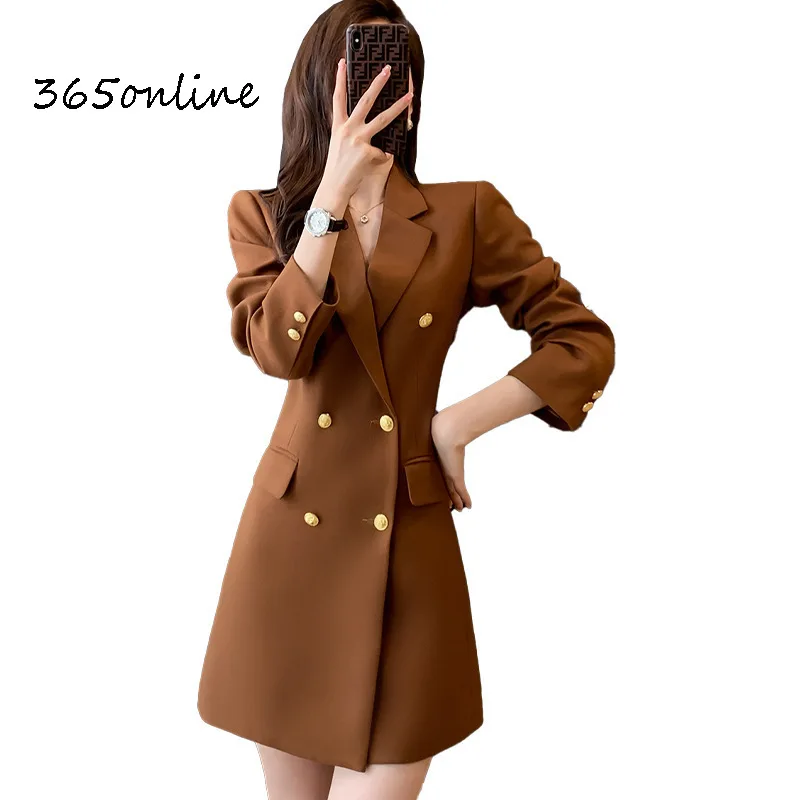 Autumn Winter Women Windbreaker Middle Long Coat Blazers Professional OL Style Overcoat High Quality Fabric Tops Clothes Outwear