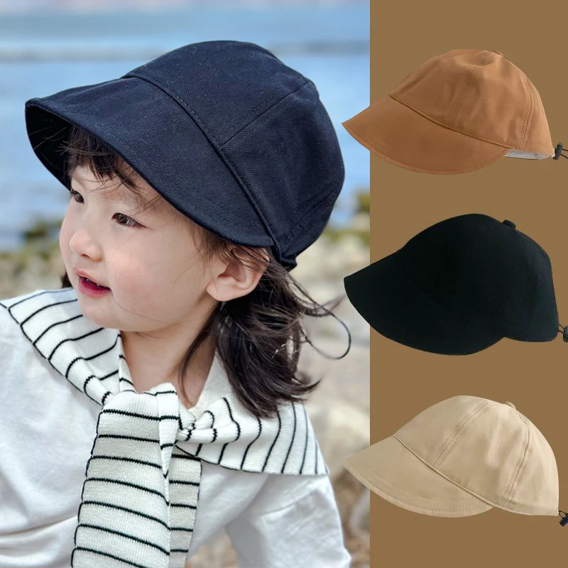 

Baby Foldable Wide Brim Sun Hat Solid Color Drawstring Adjustable Caps for Kids Toddler Fisherman Cap Summer Visors