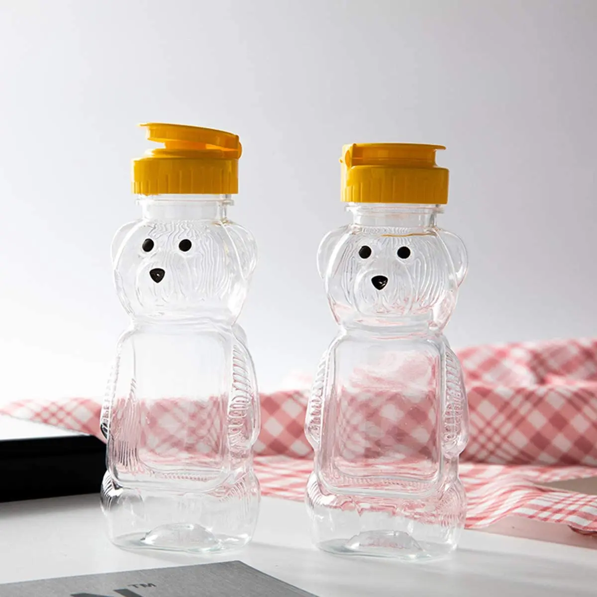 20Pcs 240ml Plastic Bear Honey Bottles Jars Honey Containers Dispenser Squeeze Bottle Juice Bottle with Leak Proof Flip-Top Caps