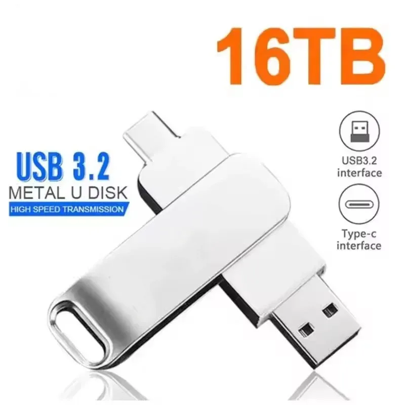 DIXSG Für Xiaomi 16 TB Flash-Laufwerke USB 3.2 U Disk 2 TB High-Speed-Metall-Pendrive Wasserdichter Typ-C-Memoria-USB-Stick USB-Laufwerke