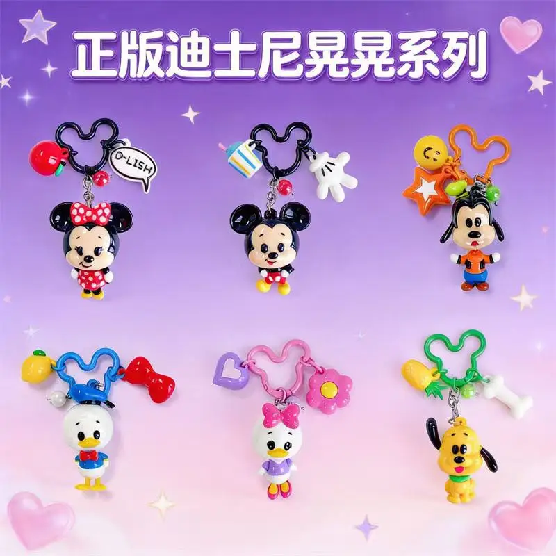 Genuine Disney Keychain Mickey Minnie Goofy Donald Duck Daisy Duck Pluto Anime Action Figure Toy Dangling Series Keyring Pendant