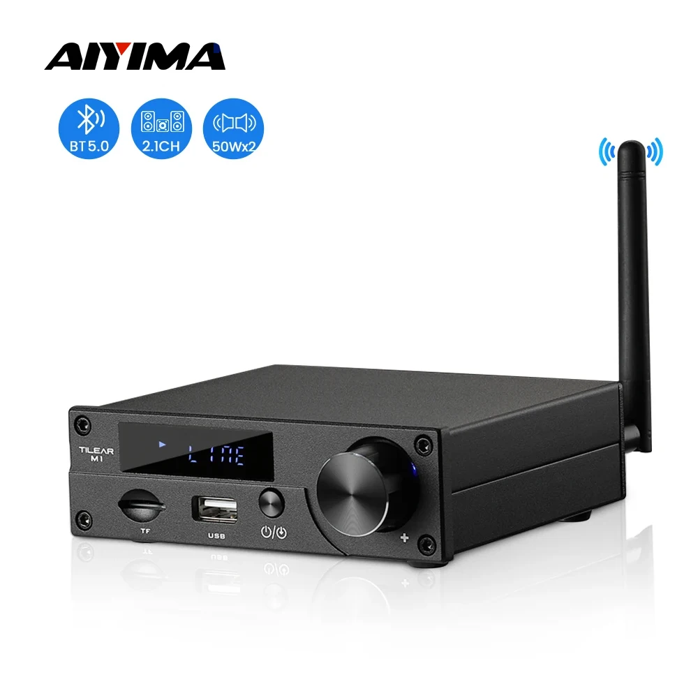 

AIYIMA TPA3116 Power Amplifier Audio Amp 2x50W Stereo Sound Amplifier Bluetooth TF Card Playback Amplificador Passive Speaker