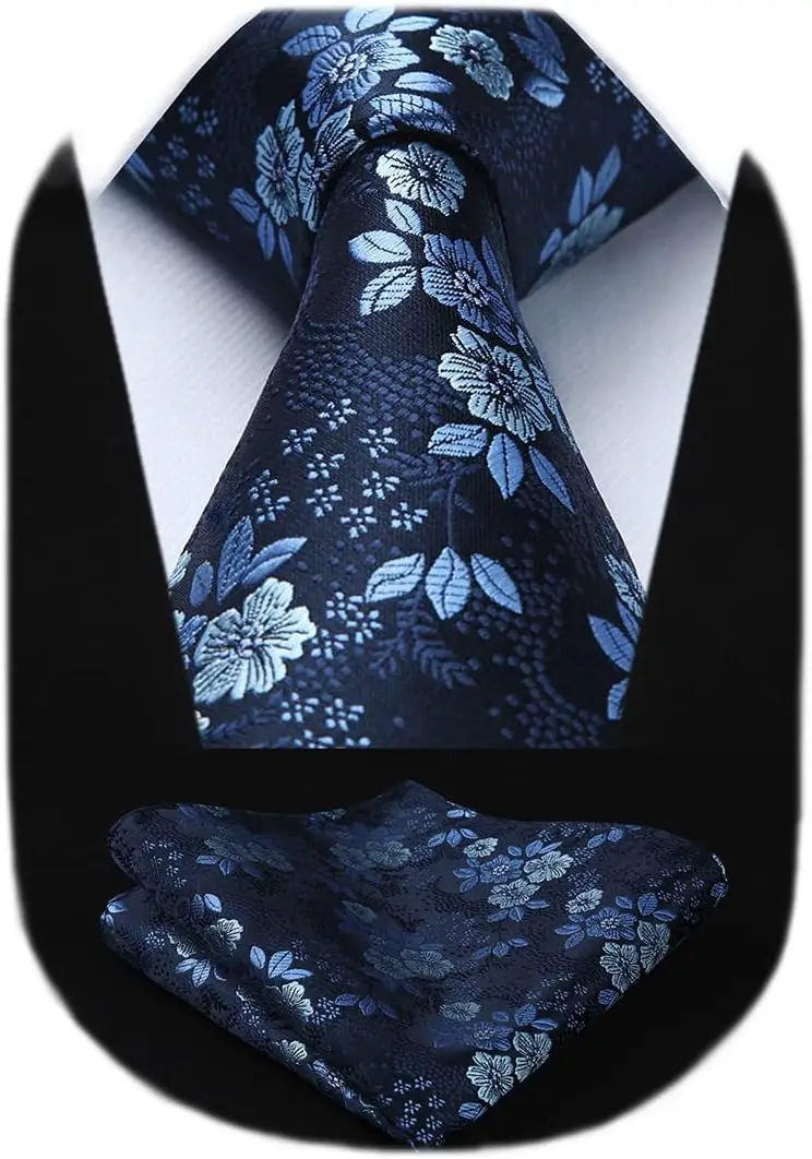 Conjunto de Corbata Floral Tejida Clásica para Hombre con Pañuelo de Bolsillo y Caja de Regalo para Boda