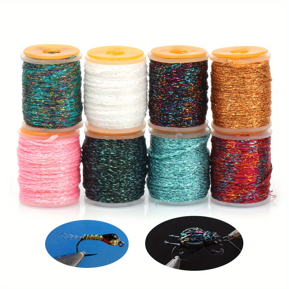 1 Stück/2 Stück 10M Holographische Flash-Flachgeflechtfäden Fliegenbindematerial für Jig-Nymphen Minnow Streamer Fliegen Forellen-Bass-Angelköder