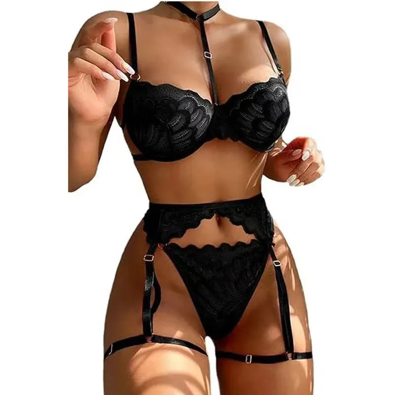 

Women's 3-piece Set with Oversized Steel Rims, Butterfly Bows, Floral Lace and Sexy Lingerie, Women's Lingerie Set Micro Bikini