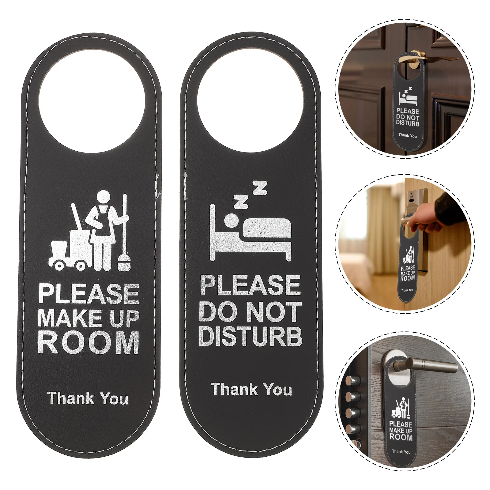 Hotel Door Sign Double-side Hanging Make Up Room Not Disturb Please Black Knobs Hangers