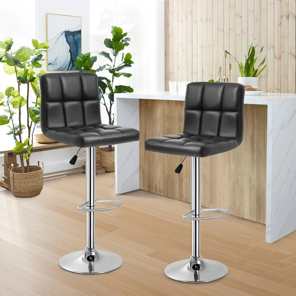 Adjustable Swivel Bar Stools Set of 2, PU Leather Padded with Back, Counter Height Dining Chairs for Home Kitchen