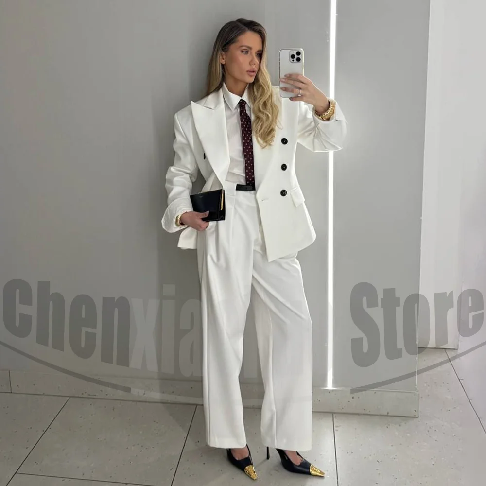 

Женский костюм, двубортный пиджак и комплект с широкими брюками, костюм оверсайз на заказ для деловой офисной вечеринки, элегантная одежда