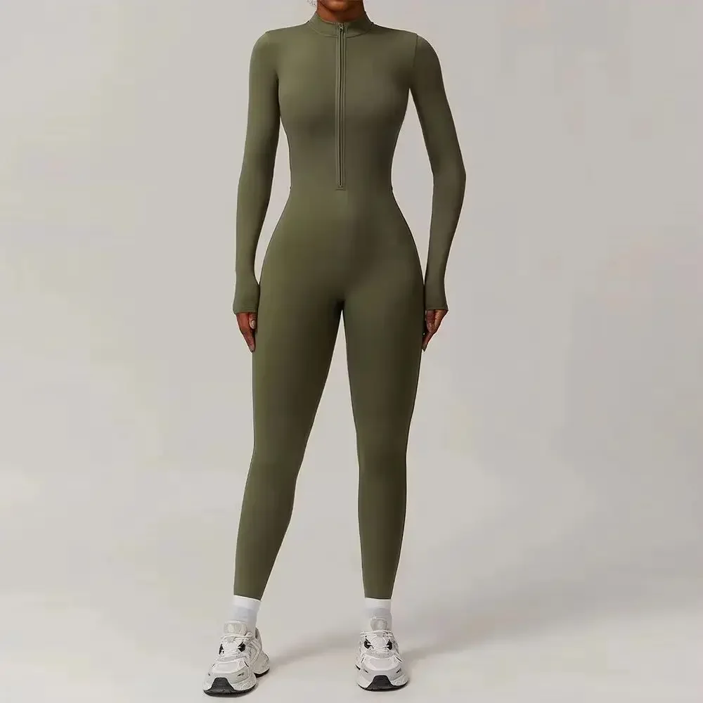 Winter Zipper Workout Jumpsuit Sports Overalls Women Gym Clothing Running Fitness Suit Gym Tracksuit Push Up Sportswear Yoga Set