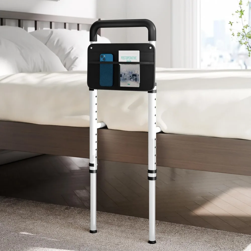 Pengaman Tempat Tidur yang Dapat Disesuaikan untuk Keamanan Lansia dengan Kantong Penyimpanan, Pegangan Anti Selip, Menahan Beban 300LBs, Cocok untuk Tempat Tidur Twin hingga King