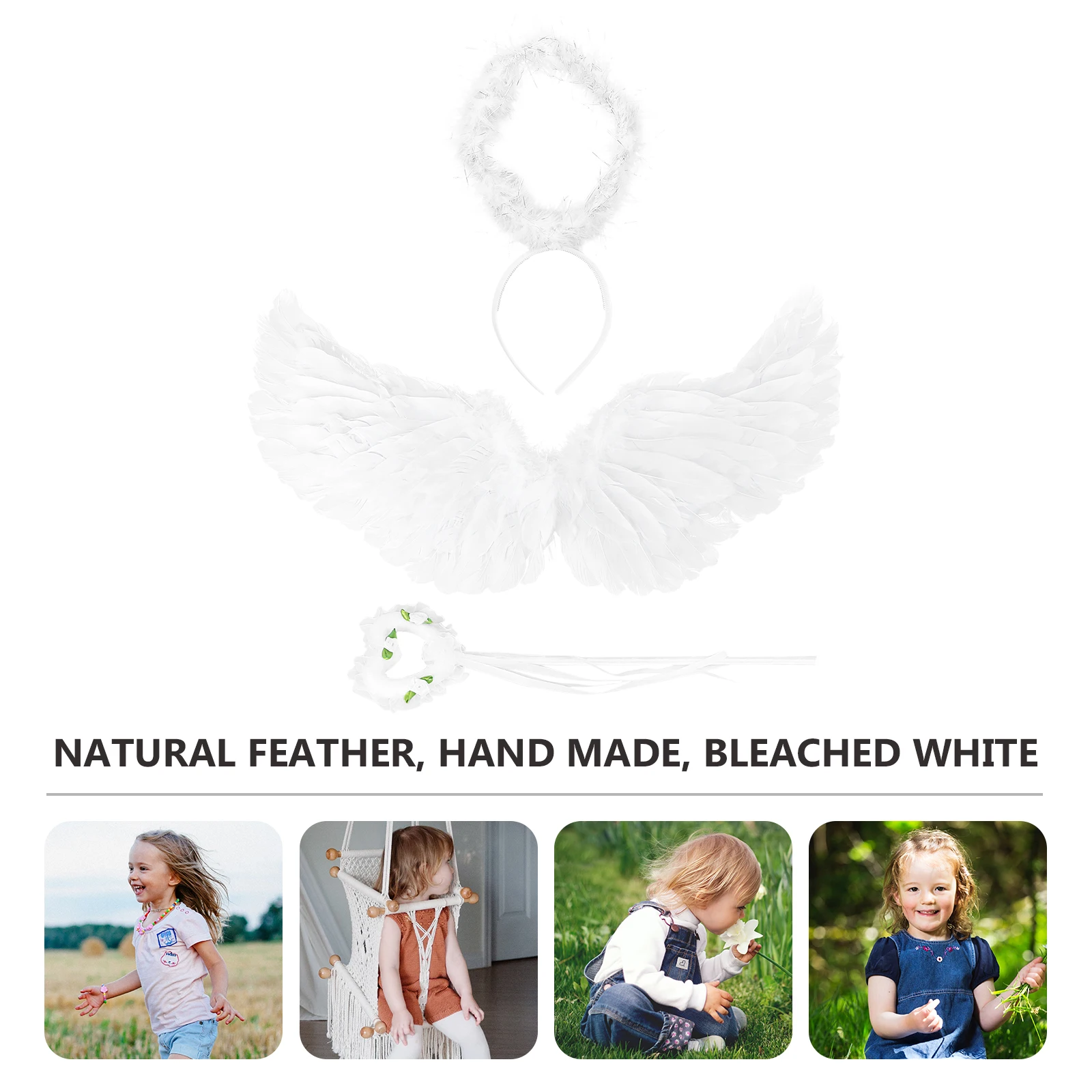Ali d'angelo 17 7 pollici Span 14 2 pollici di altezza Accessori per costumi fatti a mano bianchi per ragazze 0 5 anni con bacchetta magica Puntelli angelo