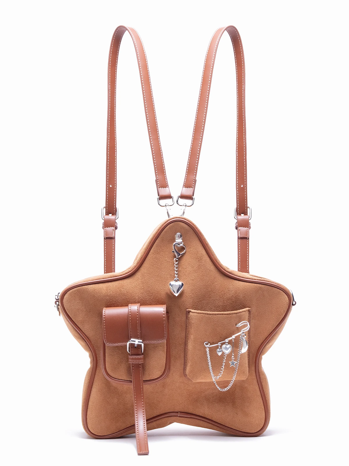 

2025 Autumn and Winter New Velvet Cotton Pants Brown Five-pointed Star Backpack Original Design Oblique Star Bag
