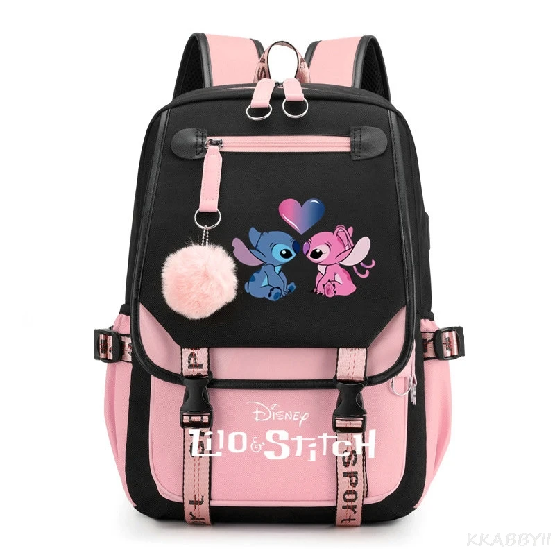 Cartoon Anime mochila escolar para adolescente, mochila Lilo e Stitch para meninas, mochila de lona para laptop, mochila feminina