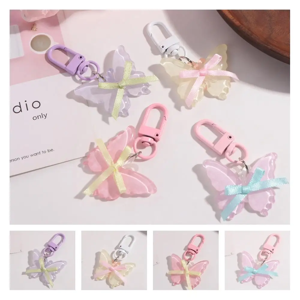 

Lovely Sweet Butterfly Keychain Cute Resin Jelly Butterfly Pendant Pink Bowknot Ribbon Bow Keyring Bag Hanging