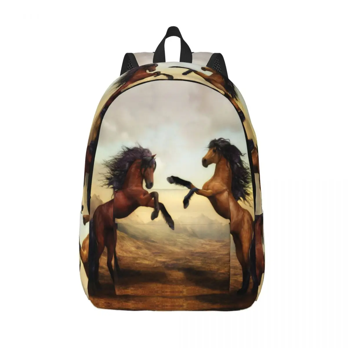 Brown Horse for Men Women Student School Bookbag Galloping Animal Lovers Canvas Daypack Middle High College Outdoor