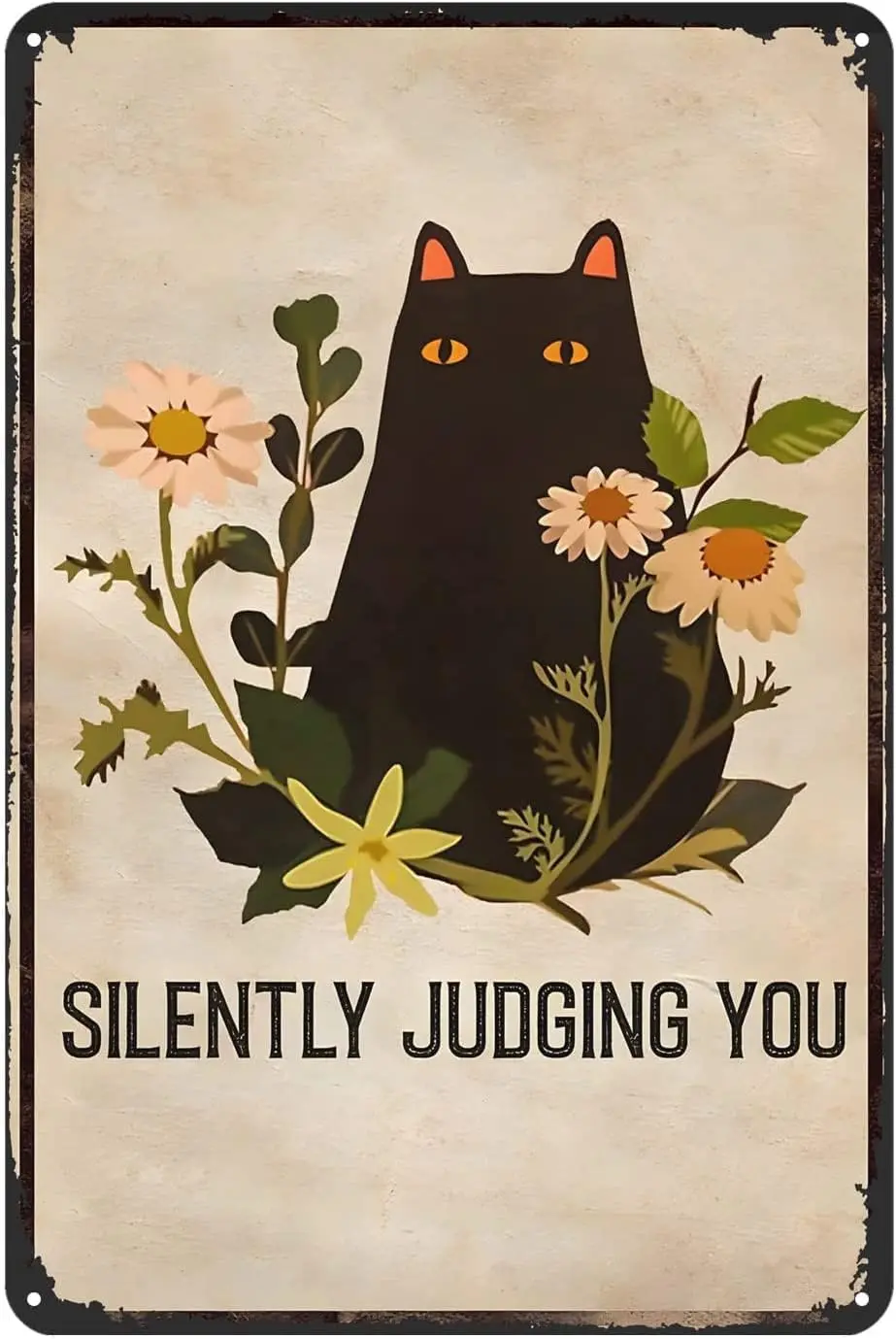 Panneau en métal « Chat silencieusement jugeant », décoration rétro pour la maison, la cuisine, le bar, le café, le club, la cave, décoration murale, panneau en étain amusant avec chat