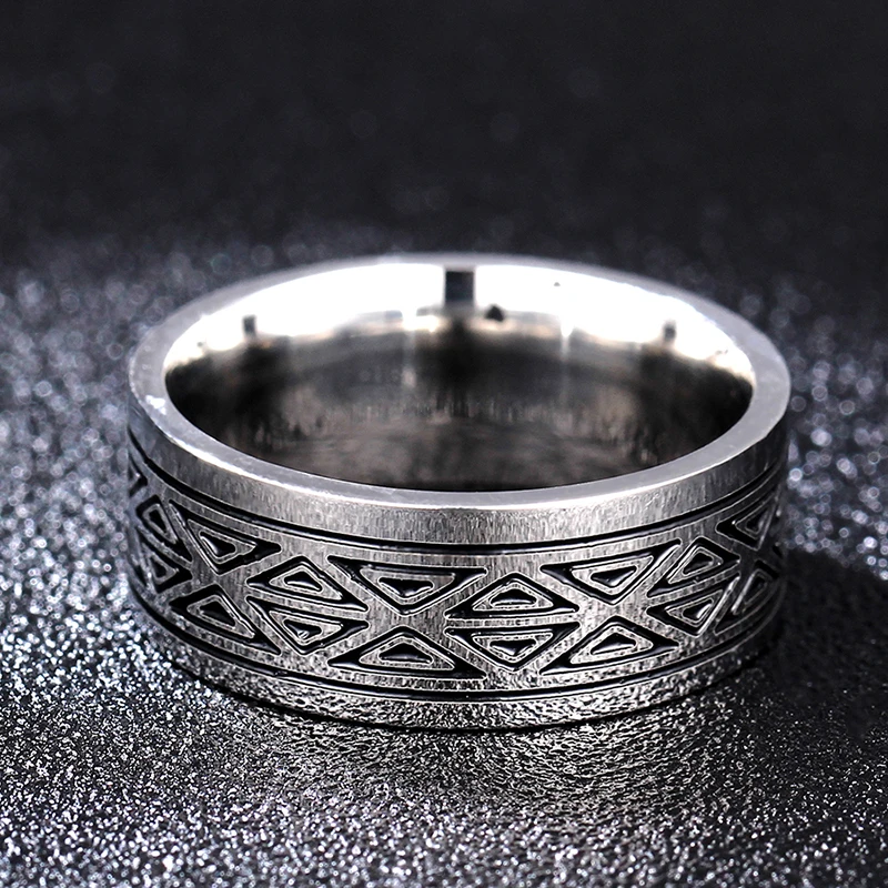 8MM Titanium Rings for Men and Women Birthday Gift triangular pattern discredit Ring